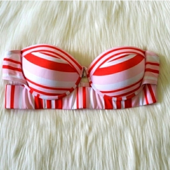 New Pink Striped Push Up Underwire Top Bikini Set Swimsuit Size S - Picture 5 of 6